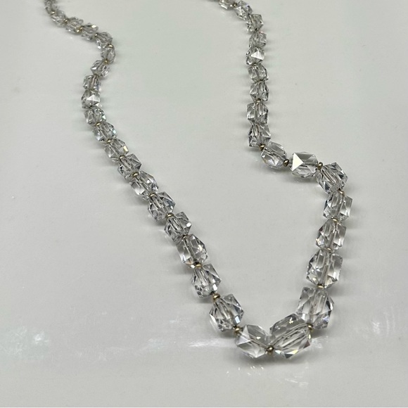 ANTIQUE Faceted Crystal Graduated Bead Necklace on Gold Chain - Picture 2 of 12